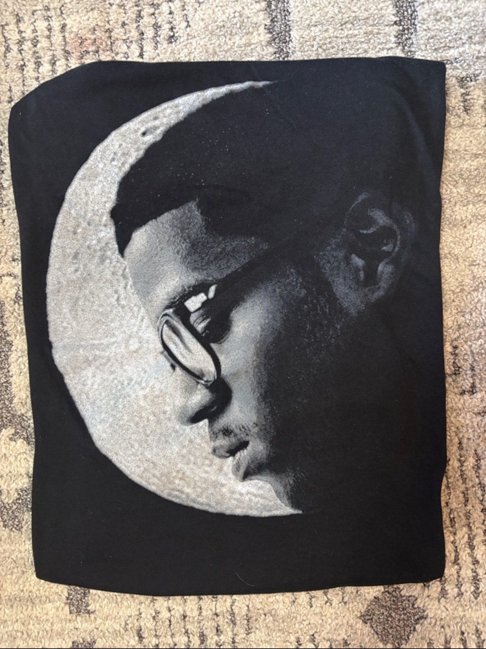 Kid Cudi  Black Tee with Gray Moon Portrait Graphic